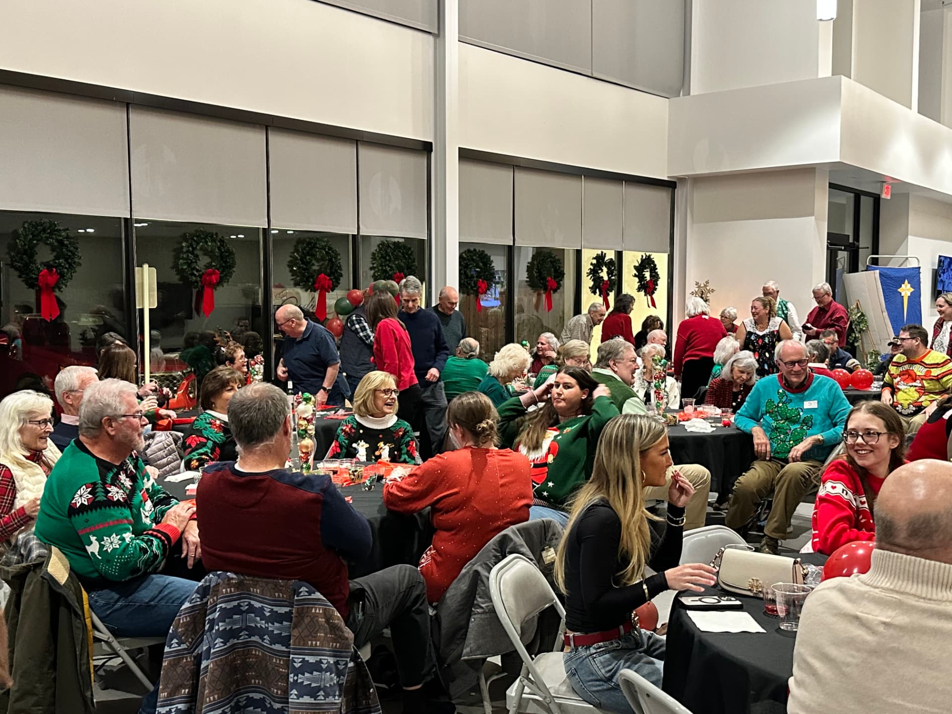 Tables of members visiting during the CTR Christmas party